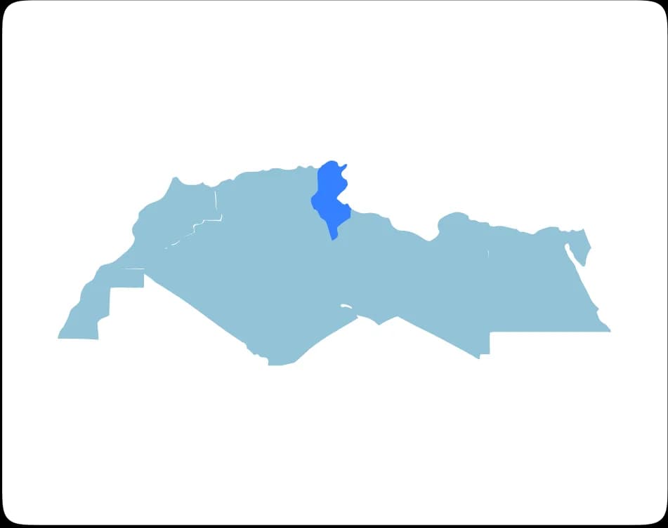 North Africa map with Tunisia highlighted